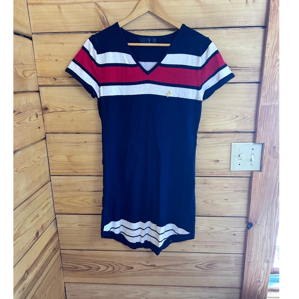 Polo Ralph Lauren Navy Red White Striped V-Neck Knit‎ T-Shirt Dress Short Sleeve